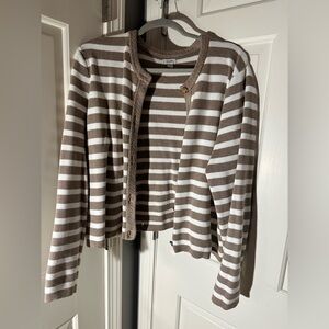 J. Crew Factory Chocolate and Cream Striped Cardigan